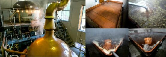 100年以上前の麦汁冷却槽「クールシップ」と銅製の仕込み窯