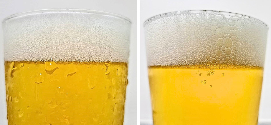 きれいなグラスと汚れているグラスに注がれたビール