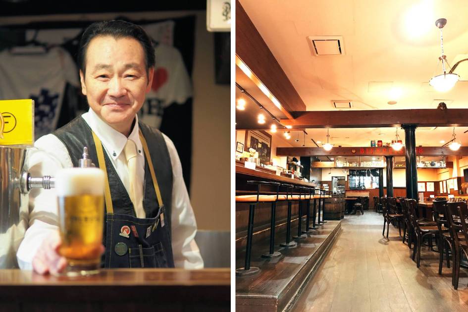 「松尾 光平（まつお こうへい）」氏と「ビアライゼ’98」の店内。